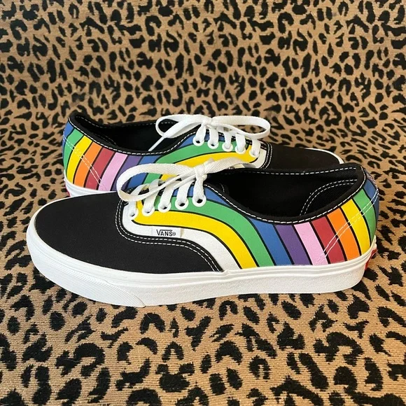 Rainbow striped black Vans Authentics. Limited edition. Women’s size 9. - Picture 2 of 2